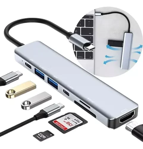 Adaptador hub para macbook air m1 m2 7 em 1, com cabos 4k e drives flash USB, fácil arranjo de cabos e cabo tb, conveniente