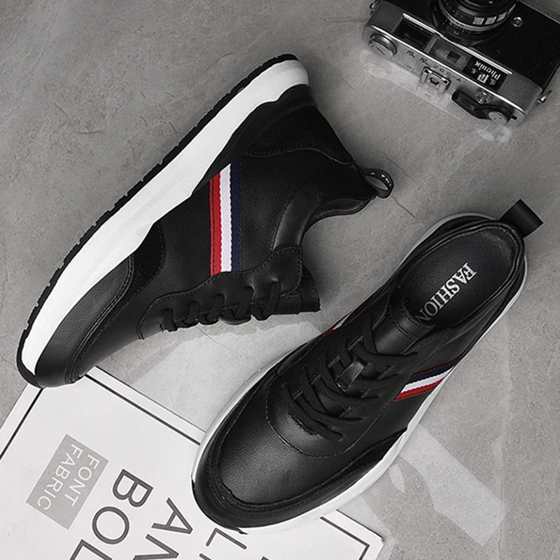 Fashion Genuine Leather Casual Shoes Sneakers Men Elevator Shoes Skateboard Shoes Male Comfortable Height Increase Insole 6-8CM 5