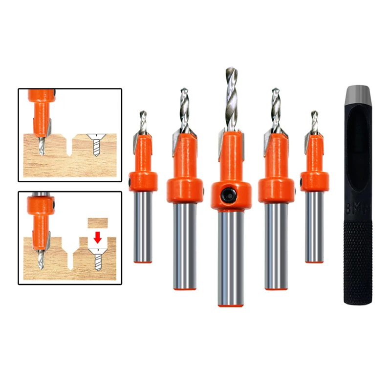 5-11pcs 8/10mm Shank Woodworking Countersink Router Bit Screw Extractor Demolition HSS 4341 for Wood Milling Cutter Carbide Tips