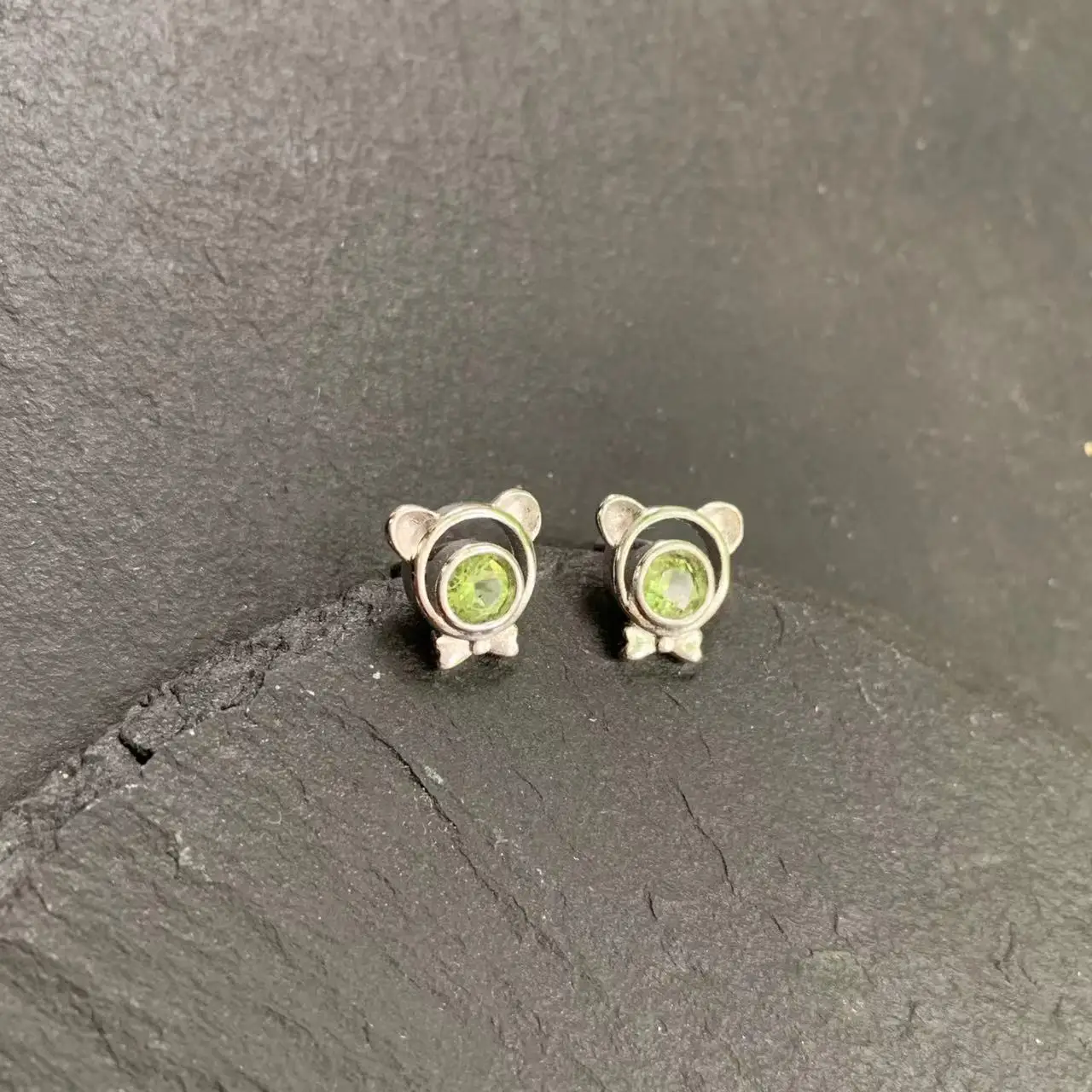 Bear Natural Peridot 925 Sterling Silver Stud Earrings for women Jewelry Gift blue Prevent allergy gem jewelry Genuine stone