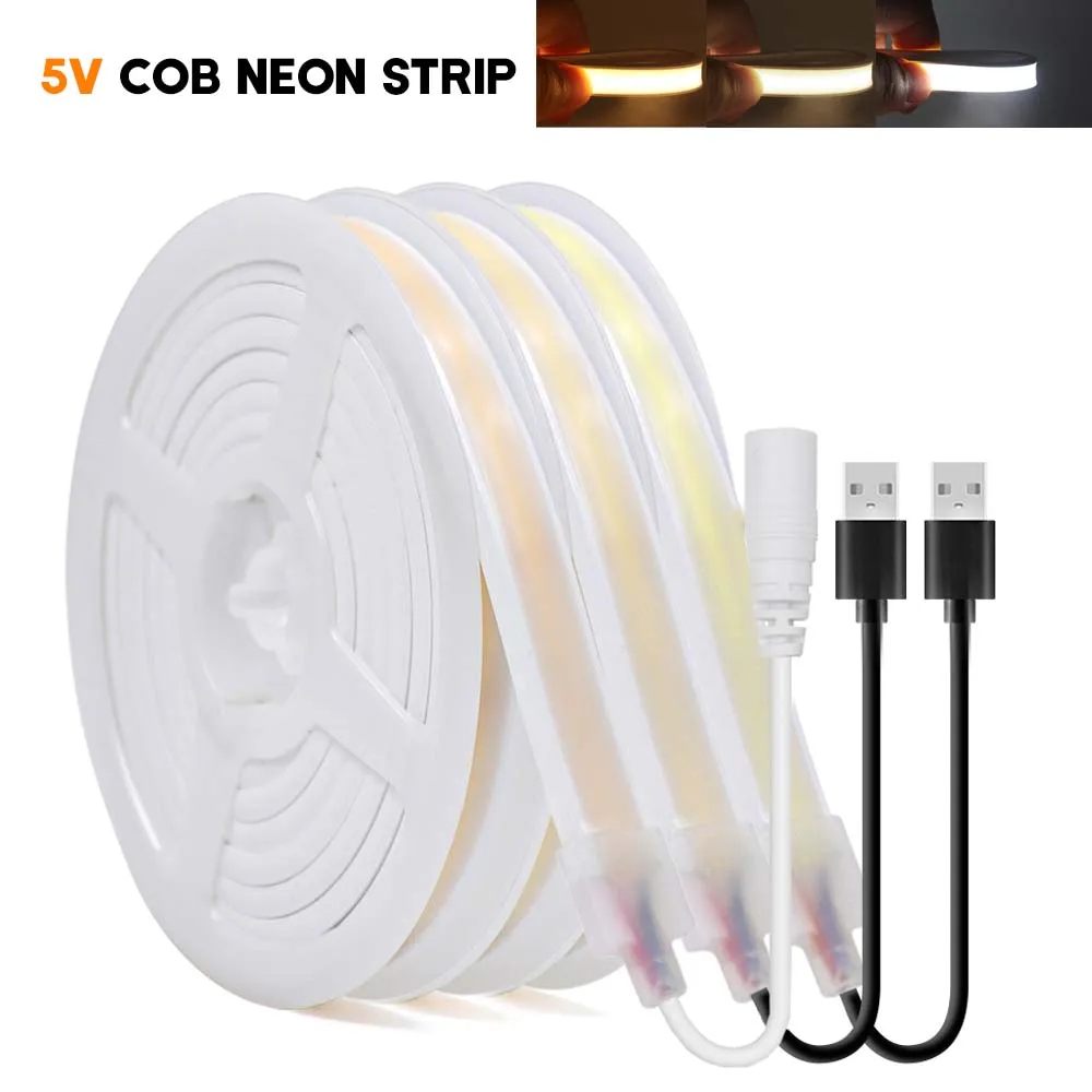 

5V USB COB LED Neon Strip Light 320LEDs/M DC Plug Neon LED Tape Soft Silicone Tube Outdoor Waterproof For Home Night Lighting