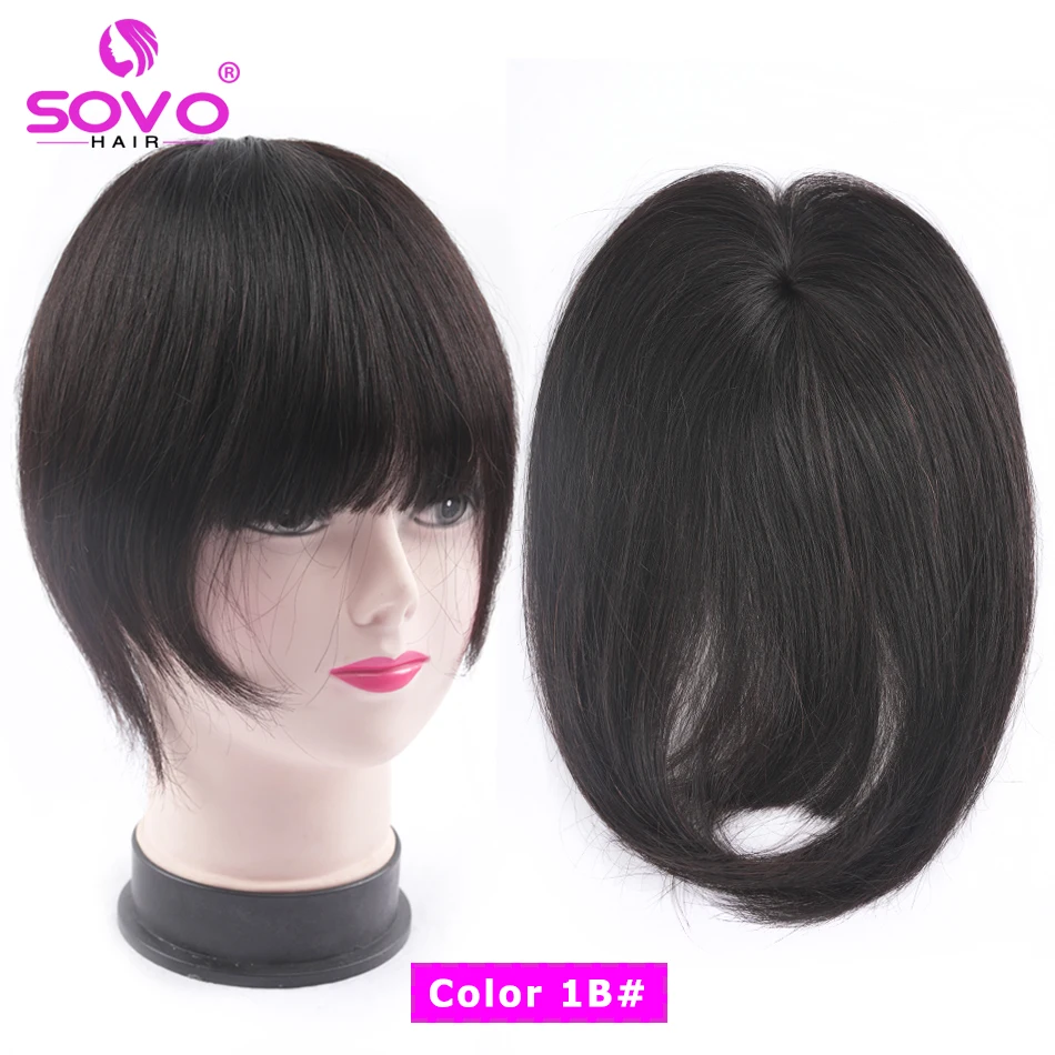 Human Hair Bangs Clip In Blunt Cut Fringe OverHead Wispy Air Bang 2 Clips Hair Topper Extensions 8.5x7.5cm human hair bangs