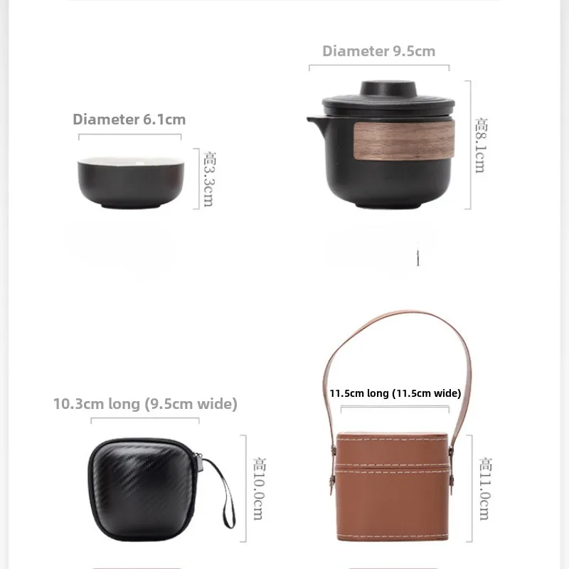 Travel Tea Set, Ceramic Quick Cup Portable One Pot and Two Cups