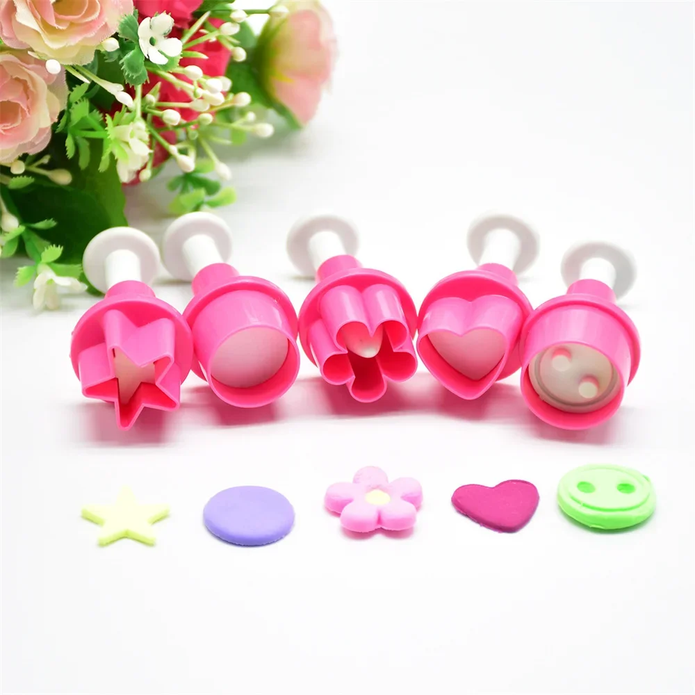 5PCS Cookie Cutter Cake Mold Star Button Plum Heart Plunger Biscuit Fondant DIY Stamping Mould Pastry Cakes Decor Baking Tool