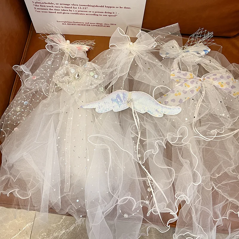 Children's Long Veil Princess Crown Photo Hairpin Flower Girl Baby White Girl Headwear Kids Women Hair Accessories