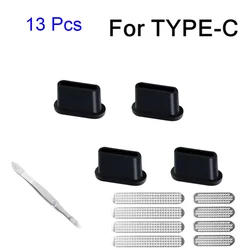 Universal Mobile Phone Speaker and Port Protector Kit with Dust Mesh Stickers and Tweezers (13 x For Type C Plug)