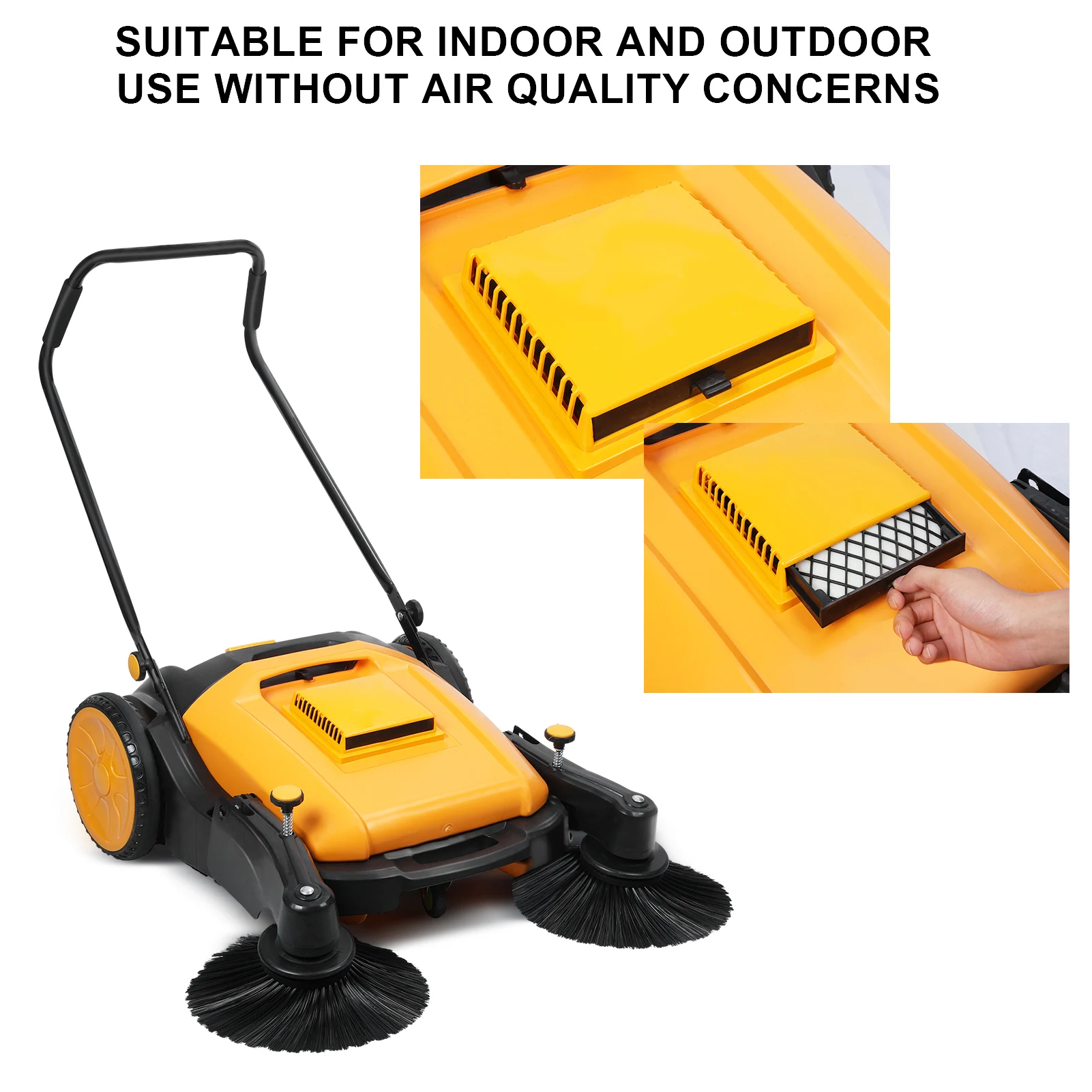38-inch Floor Sweeper With Walk Behind Outdoor Hand Push Floor Sweeper With 12 Gal Waste Container Sweeping Tool