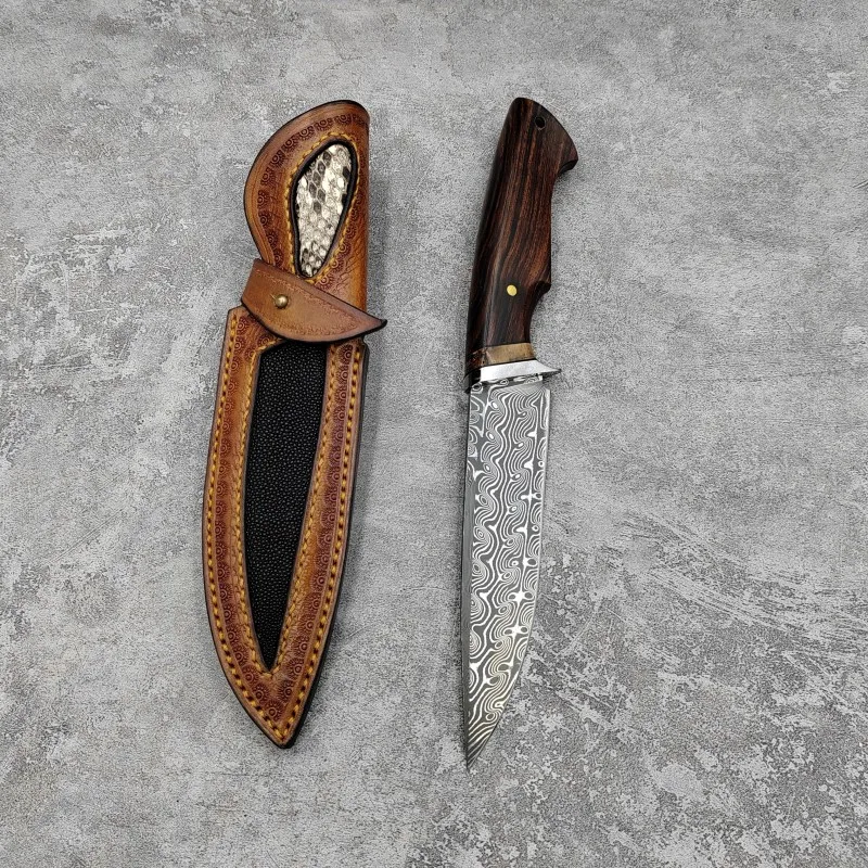 108 Layers Damascus Steel Straight Knife Desert Iron Wood Handle