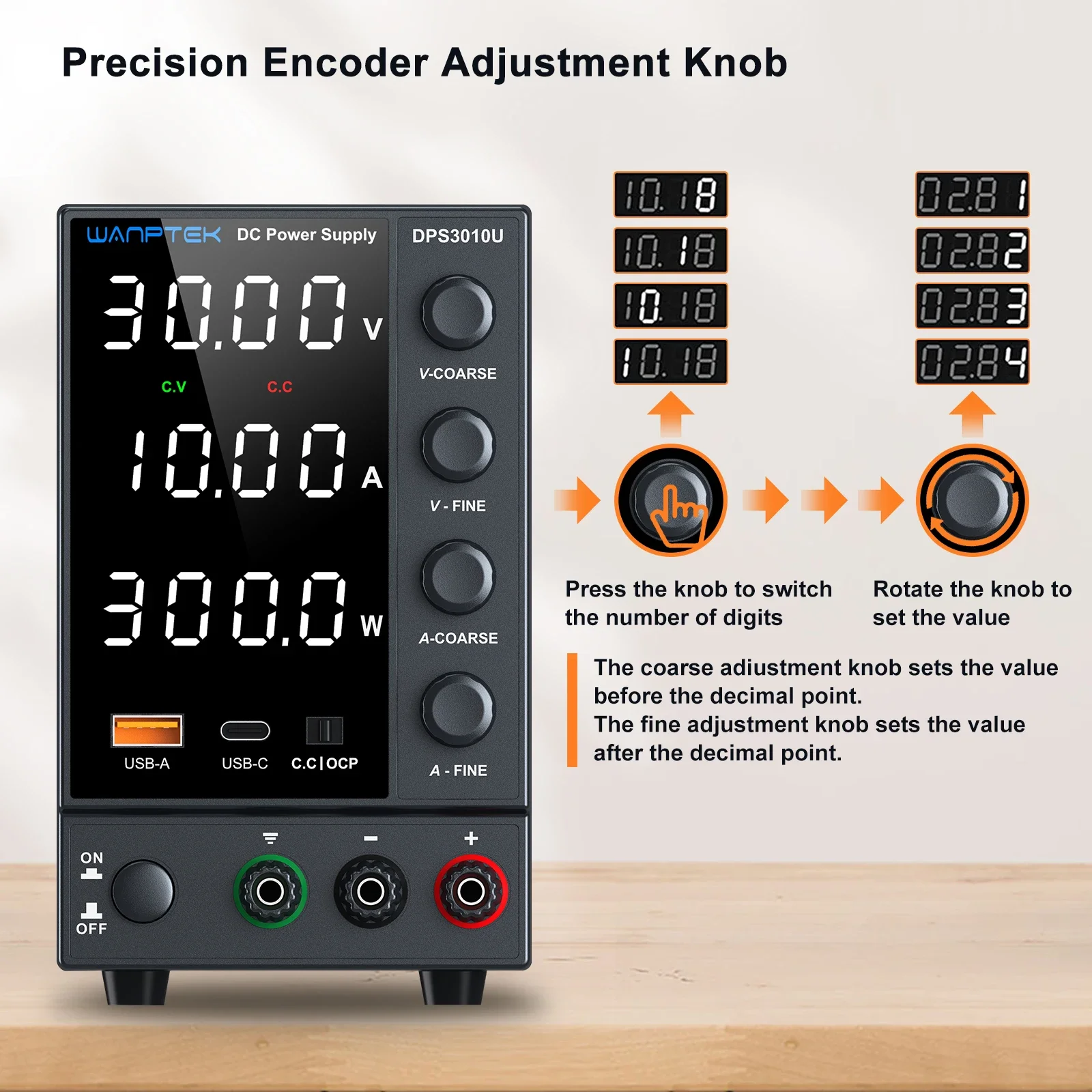 Wanptek Labor-Netzteil Einstellbar 30V10A 60V5A 120V3A mit USB-Ladefunktion Einstellbare Spannung und Strom Labor-Gleichstromversorgung – Detail 14