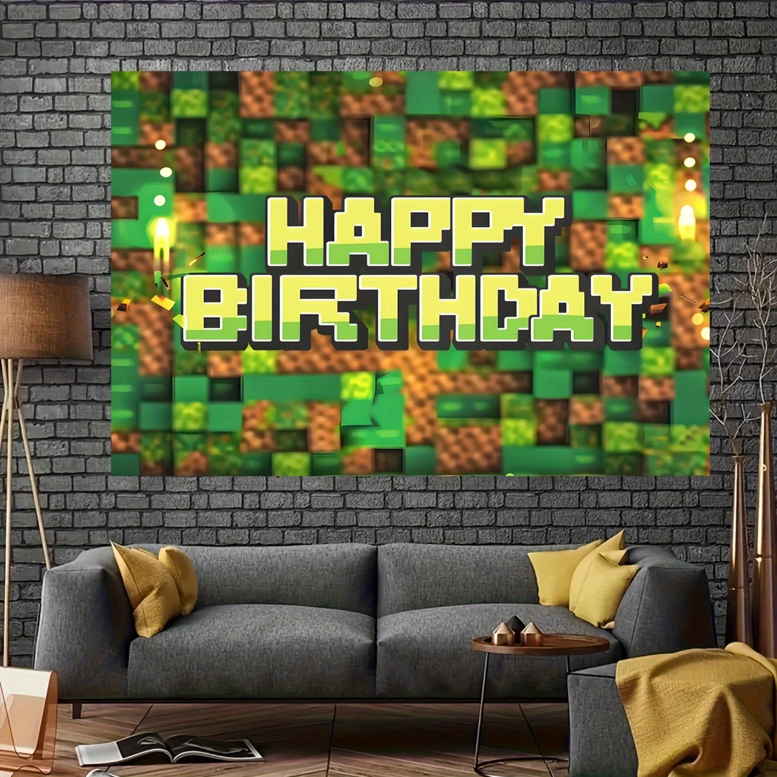 1-teilig, Happy Birthday-Hintergrundtuch, Pixel-Themen-Hintergrund für Geburtstagsfeiern, Geburtstagsdekoration L – Detail 6