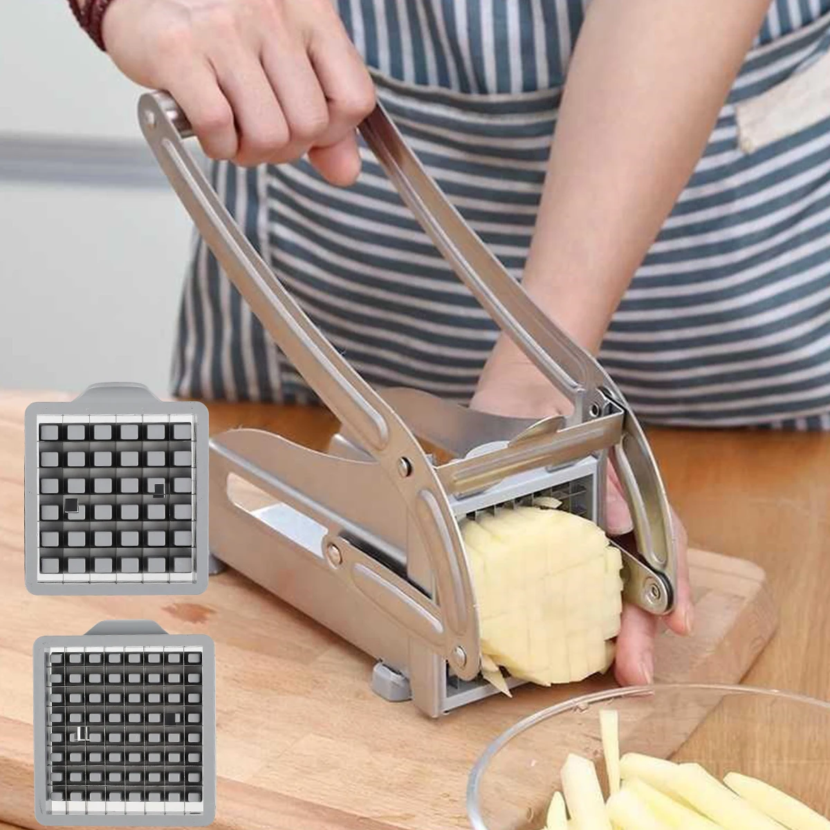Manual Cutter Stainless Steel French Fry Cutter Potato Chips Maker Multifunction Vegetable Fruit Chopper Kitchen Cooking Tool