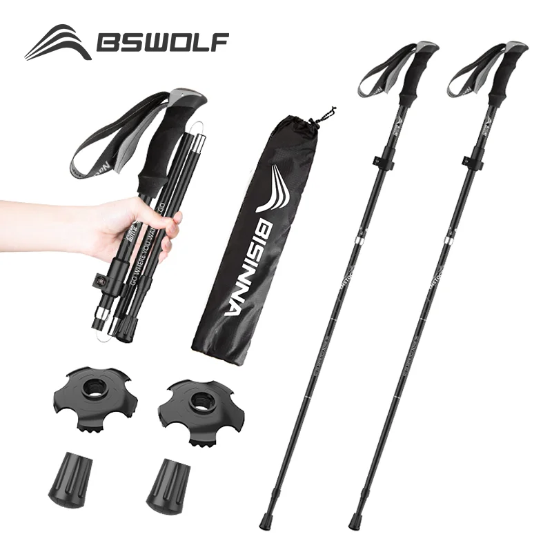 2Pcs Trekking Poles Ultralight Walking Sticks Hiking Canes Folding Aluminum Nodic Sticks