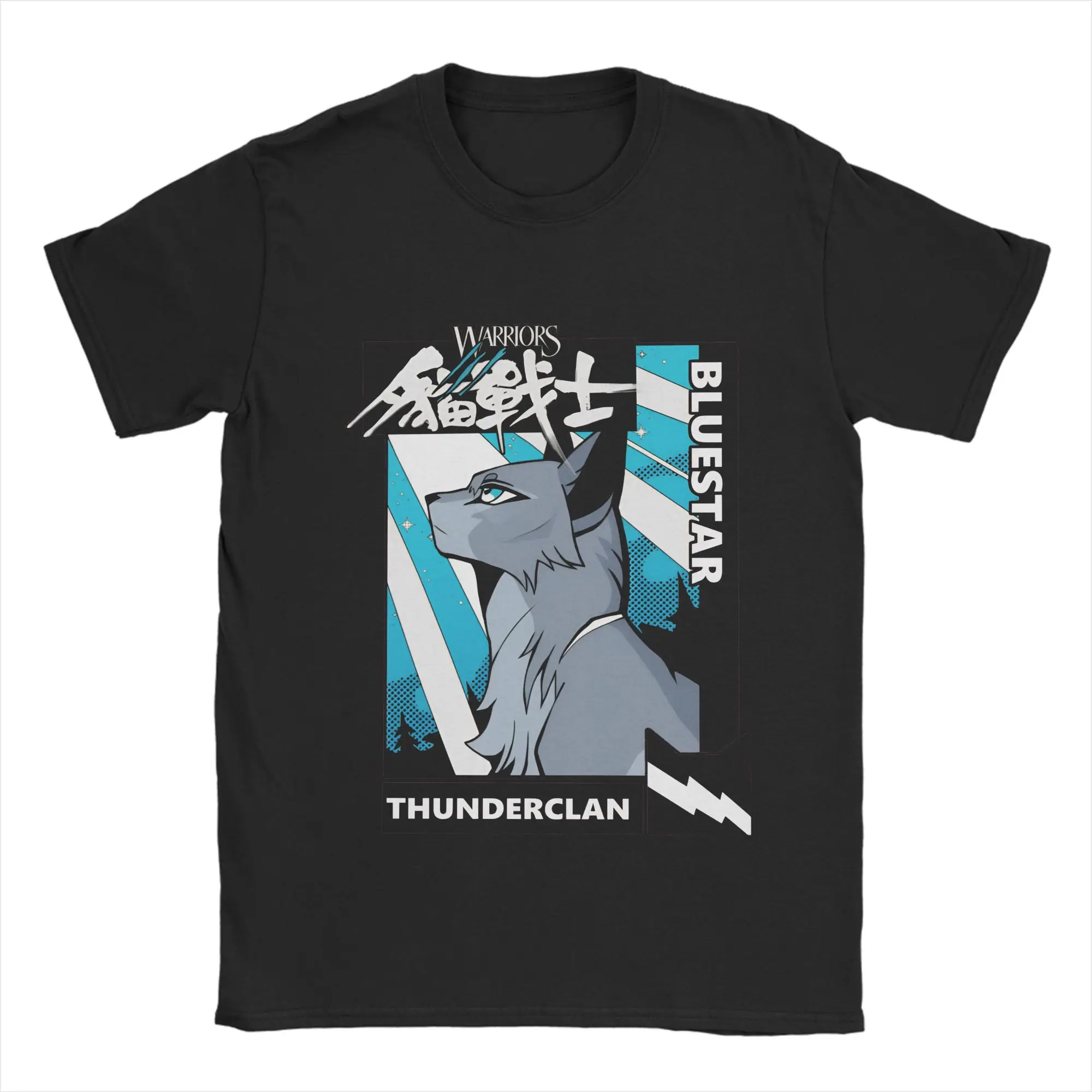 Bluestar From Warrior Cats T-Shirt aus 100 % Baumwolle für Herren, Sommer-T-Shirts mit Samurai-Katzen-Motiv, O-Ausschnitt, übergroße Großhandelskleidung