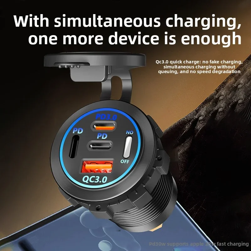 2/3/4 Port PD QC 3.0 USB Car Charger Voltmeter Socket Power Outlet Adapter Waterproof 12V/24V Car ATV Boat