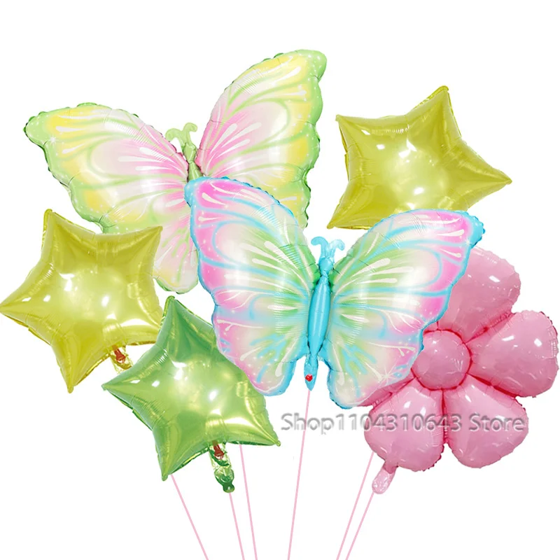 Elegant Pink Daisy and Butterfly Foil Balloons