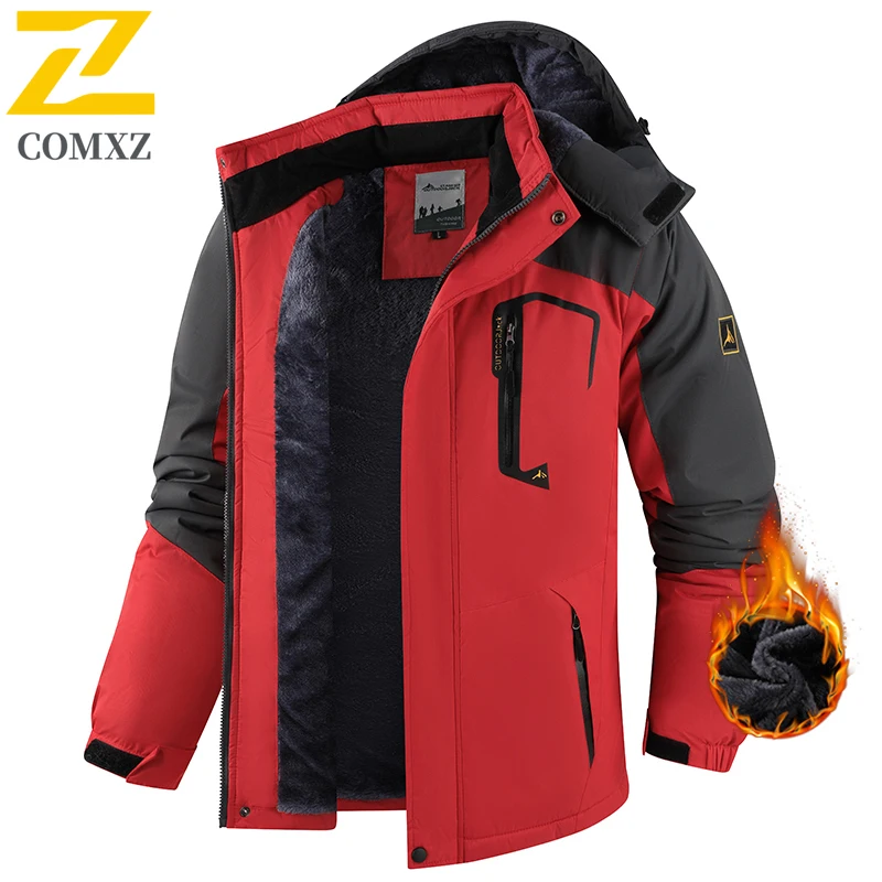 COMXZ Hooded Winter Jackets Warm Outdoor Windproof Adventure Hiking Camping Quilted Jacket Classic Climbing Racing Men's Jacket