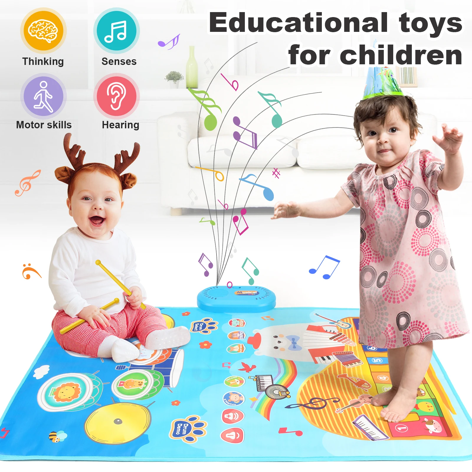 80x50cm Cartoon Musical Piano Mat Floor Play Mat For Kids Educational Toys Jazz Drum Toys with 6 Instruments Sounds Music Toys 5