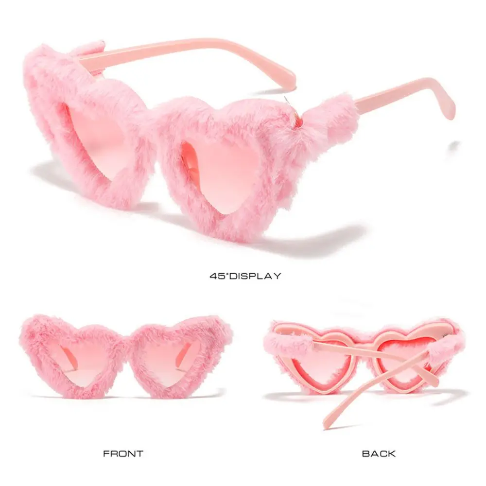 2023 Retro Heart-Shaped Soft Plush Sunglasses Women Fashion Blue Pink Eyewear Trending Men Cat Eye Sun Glasses Shades UV400