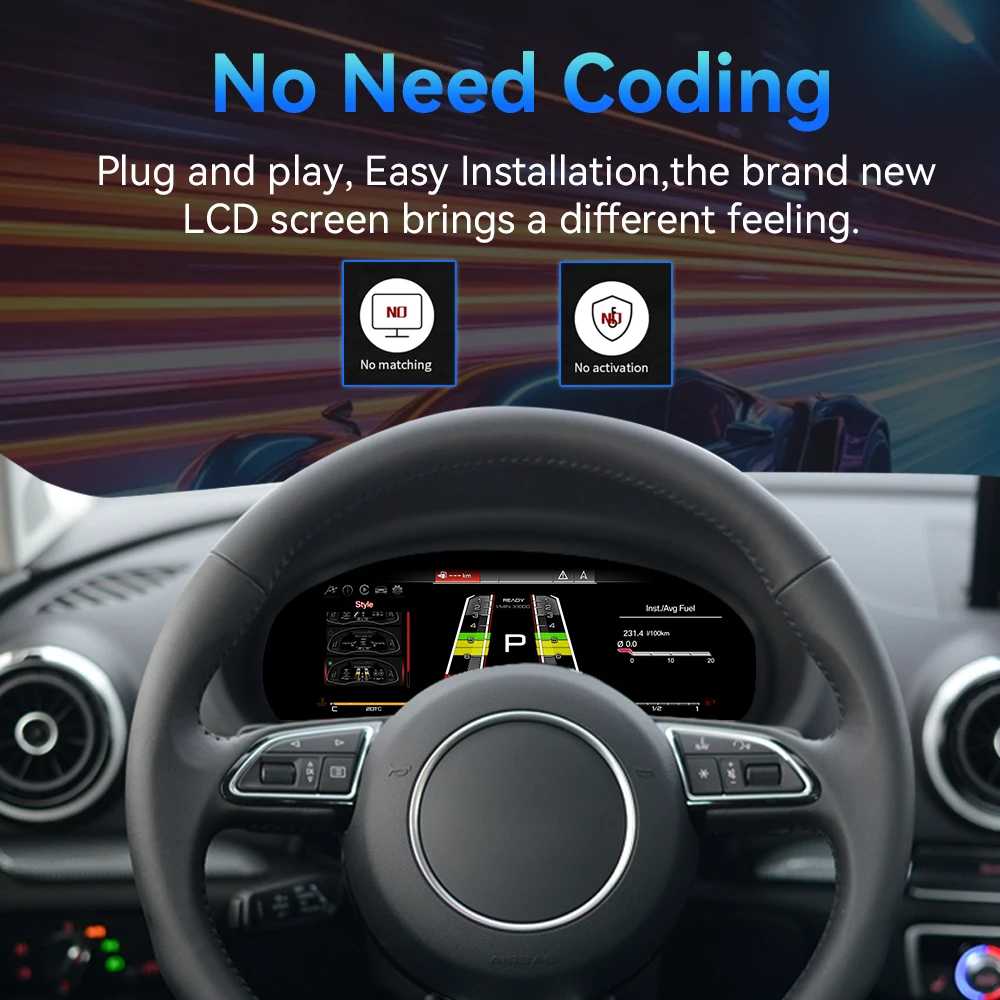 SMOONAVI Grupo de instrumentos digitales de 10" para Audi A3 S3 Q2 Q2L 2013-2019 | Velocímetro LCD Plug and Play de cabina virtual 3
