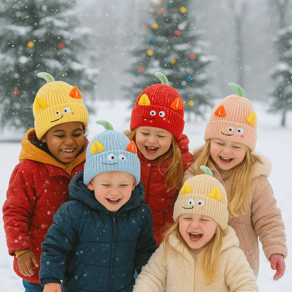 Knitted Baby Hats and Scarf Set for Kids