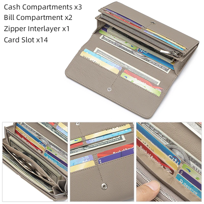 Fashion Large Capacity Women's Credit Card Holder Wallets Genuine Leather Women RFID Blocking Long wallet 4