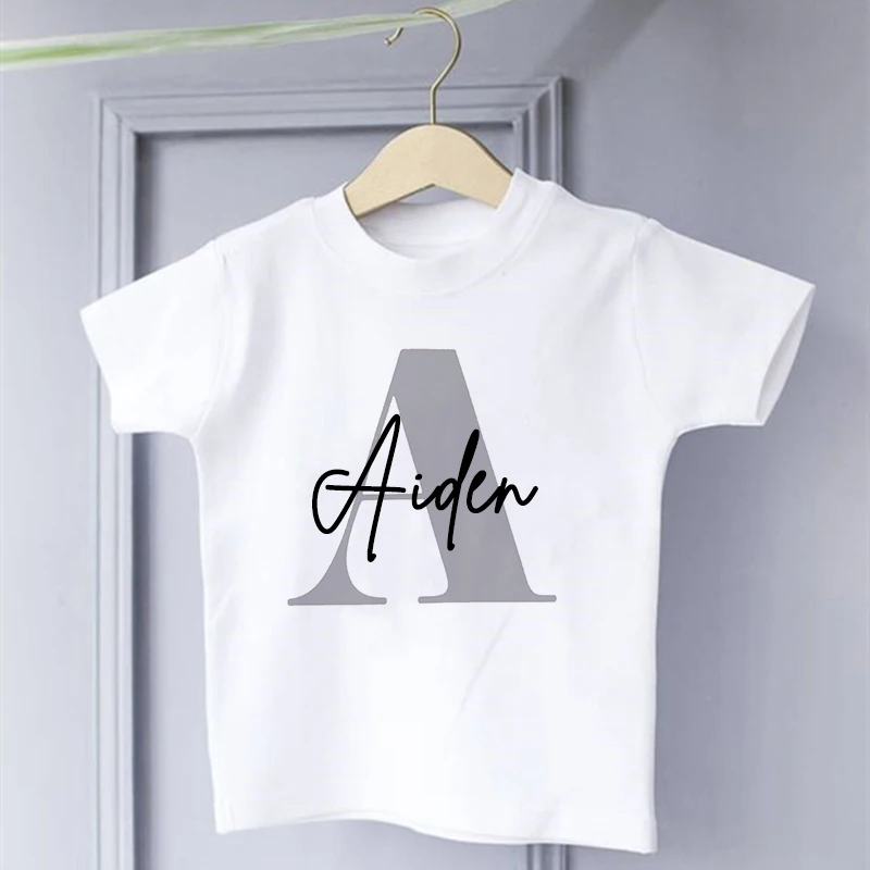 Personalised Initial Boys T-shirt Custom Boy Name Clothes Summer Short Sleeve Tops Letter Print Kids Tees Casual Toddler Outfits 5
