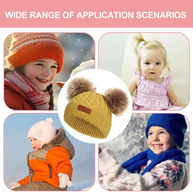 Toddler Beanies With Pom Pom Knitted Toddler Beanie Hats Comfortable Warm Stretchy Kids Beanie Hats For Boys Girls Baby