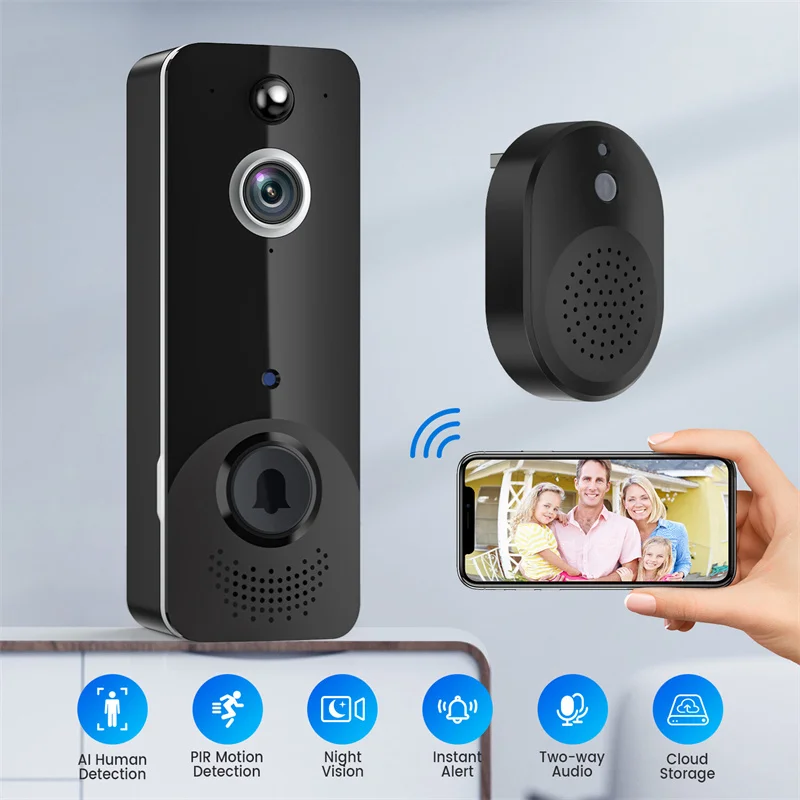 지능형 Ip65 방수 보안 홈 화상 통화 Ai Pir 모니터, 야간 투시 링 와이파이 카메라, 투야 스마트 무선 초인종