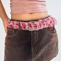 Gothic Y2K Women Belts Fashion Artificial Vivid Animal Fur Waistband Ladies Hip hop Punk Accessories Pink Jeans Waistband winter