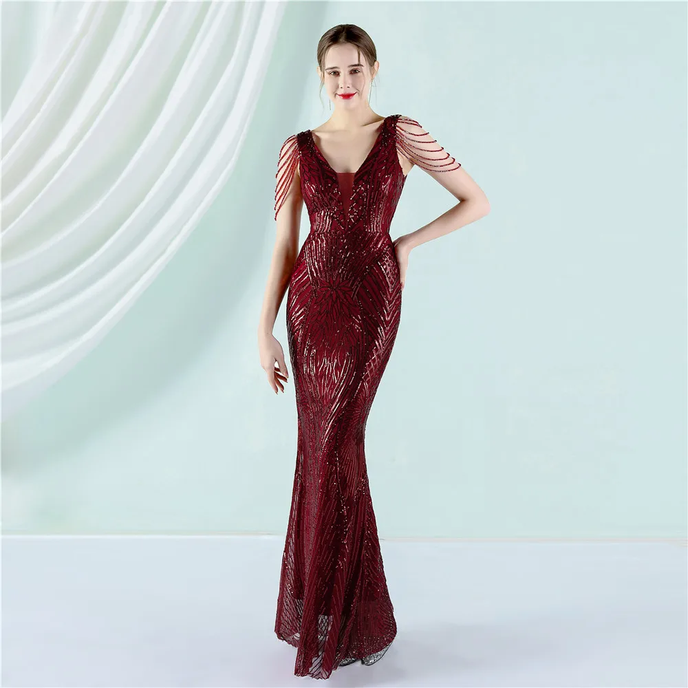 Deep V Sexy Sequined Mermaid Evening Dresses Formal Prom Pageant Wedding Party Robe Re Soirée Femme Robe De Soirée Se Mariage formal gowns for women