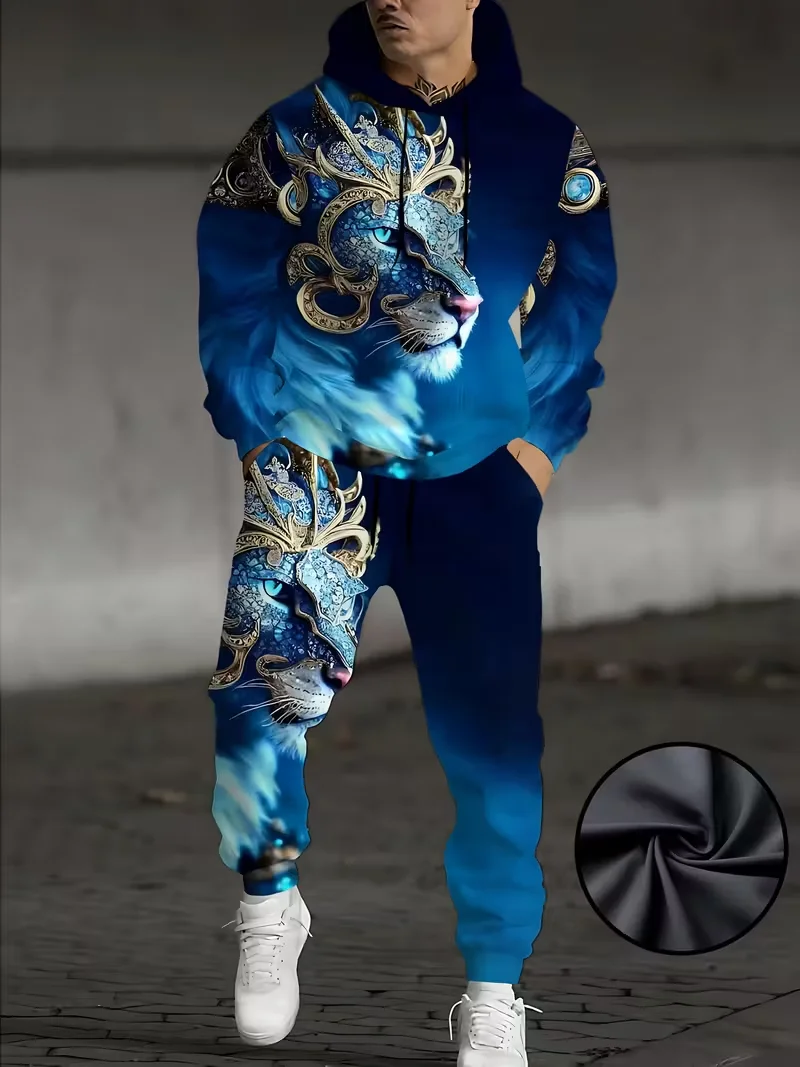 لهب الأسد البلوز هوديس مجموعات ثلاثية الأبعاد الطباعة الرجال النساء موضة هوديي + بانت 2 قطعة مجموعات تأثيري بدلة رياضية رجالي 2 قطعة مجموعات