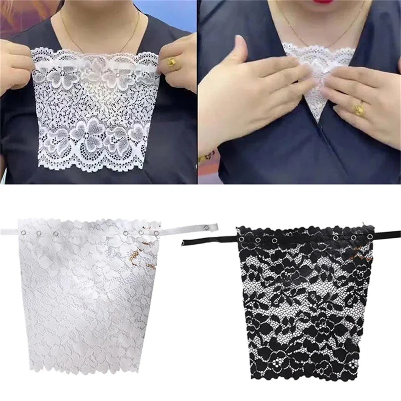 Women Lingerie Bra Women Summer Clip-On Floral Leaves Lace Mock Camisole Bra Insert Cleavage Cover Overlay Panel Vest Wrapped Chest Bandeau