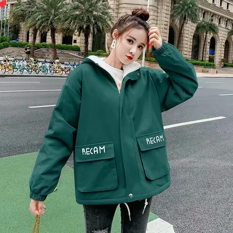

Plush Padded Windbreaker Jacket Women 2022 Autumn And Winter Coat Wear New Loose Outwear Of Wild Lamb Thick Wool Female Jacke