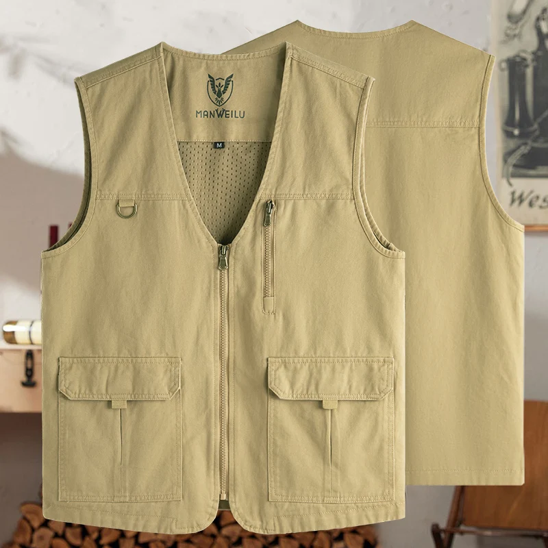 Veste de pêche homme grande taille 8XL multi-poches respirante pour activités de plein air