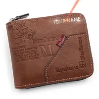 Free Name Engraving New Short Men Zipper Wallets Brand Card Holder Coin Pocket Male Wallet Classic Photo Holder Men's Purses 1