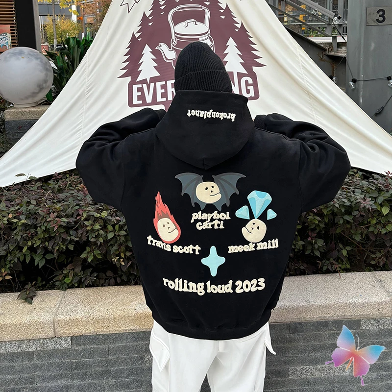 

Fast Shipping Kanye Hoody Ghost Flame Bat Skull Print BROKEN PLANET Hoodies Hiphop Street Oversized Men Women BP Sweatshirts