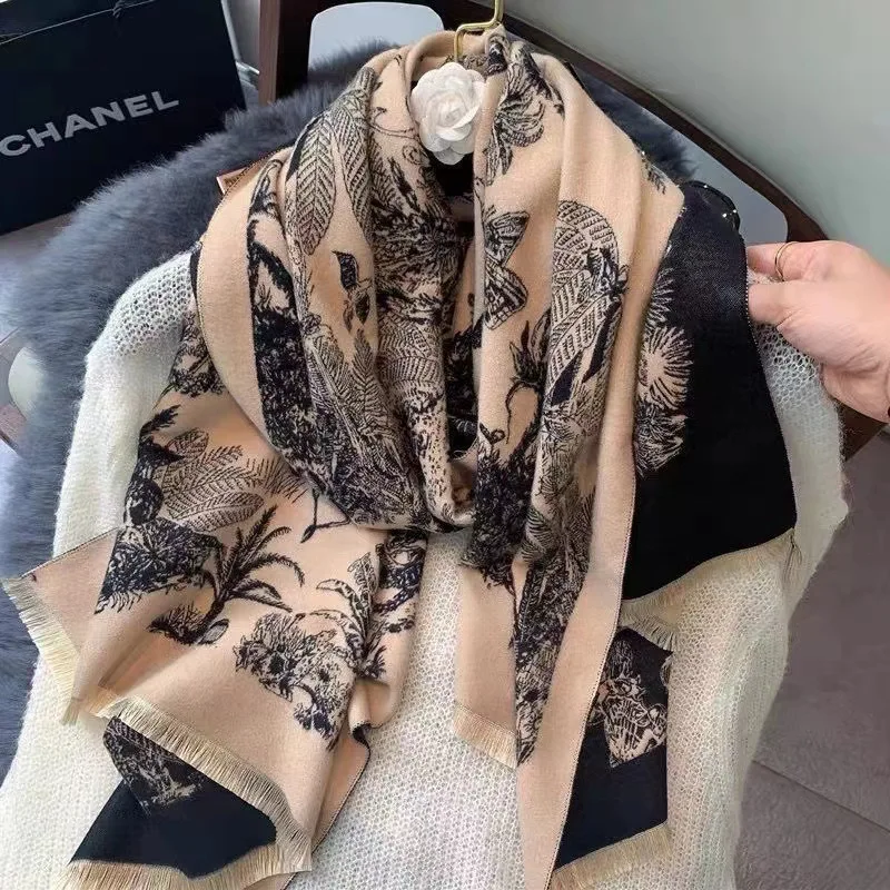 Luxury Floral Print Scarf for Women Warmer Winter Cashmere Pashmina Scarves Shawls Female Thick Blanket Wraps Foulard 2024 NEW