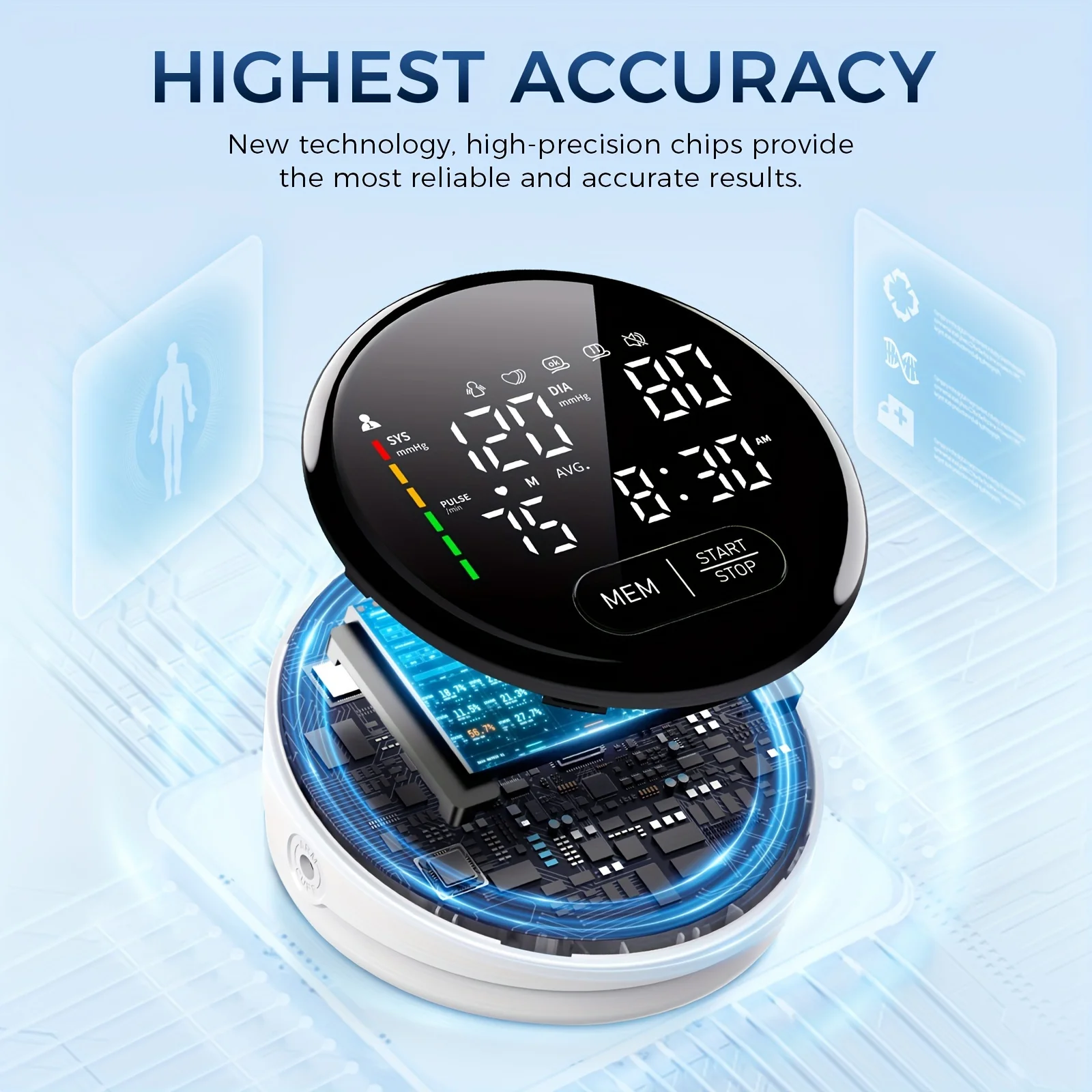 Round Digital Sphygmomanometer Adjustable CuffUpper Arm Automatic Sphygmomanometer Blood Pressure Monitor