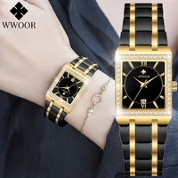 WWOOR Reloj New Fashion Ladies Diamond Watch Top Brand Luxury Square Wrist Watch Simple Women Dress Small Watch Relogio Feminino 1