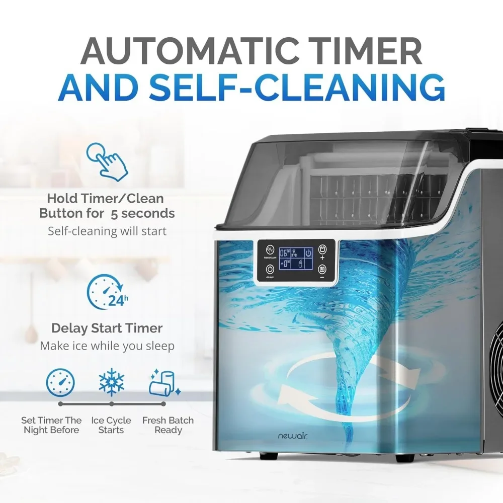 45lbs/Day Ice Cube Machine, Self-Cleaning Function and Ice Thickness, Portable Mak