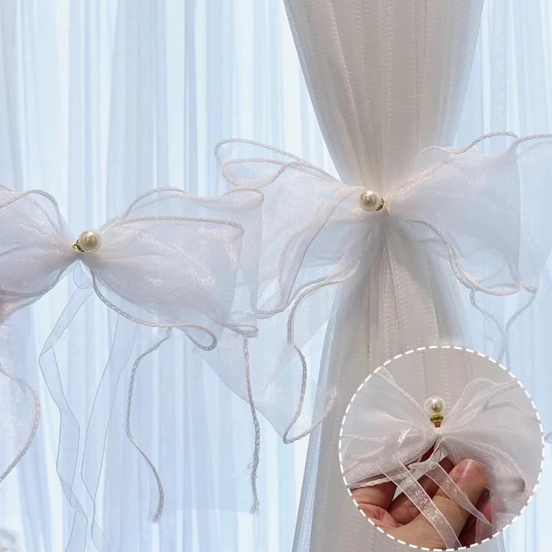 Lace Curtains Bow Ties Tiebacks INS Curtain Buckle White Beautiful Window Curtains Binding Rope Romantic Room Decor 5
