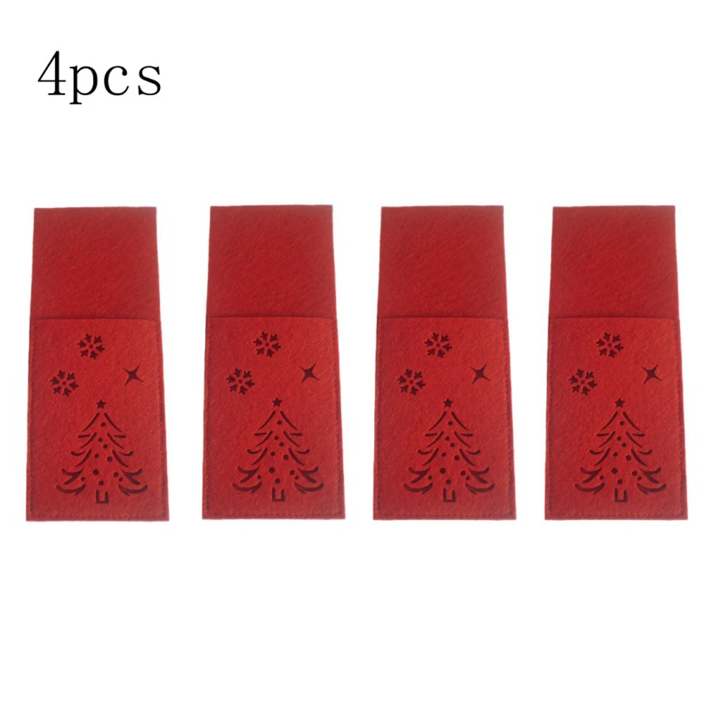 

4 Pc Christmas Silver Rack Pocket Kitchen Silver Clip Soft Texture And Fork Bag Christmas Boutique Silver Support for Table