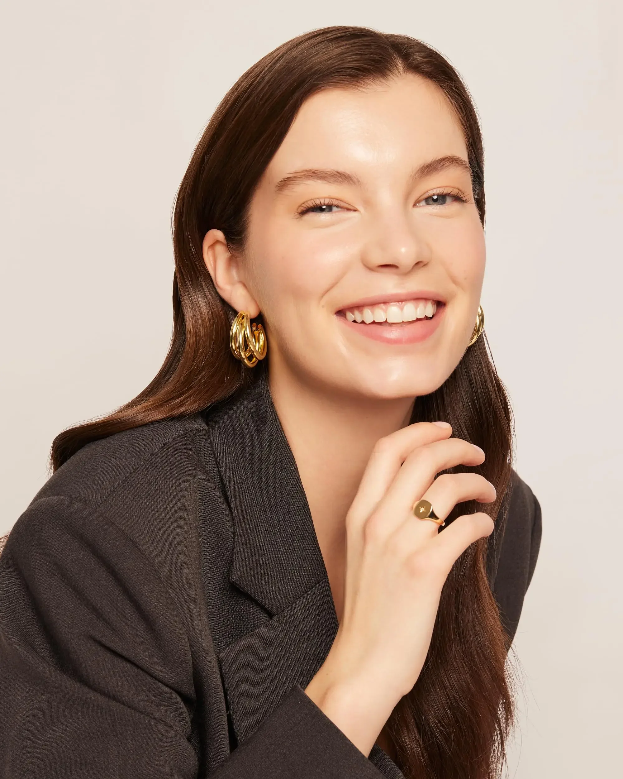 Women 14K Gold Plated Chunky Multi Hoop Earrings Lady Hypoallergenic Trendy Triple Split Loop Huggie Earrings Popular Jewelry 5