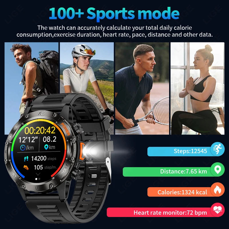 LIGE Outdoor Bluetooth Call Smart Watch Men 360 * 360 High Definition Full Touch Screen Sports Health Monitoring Smartwatch Men