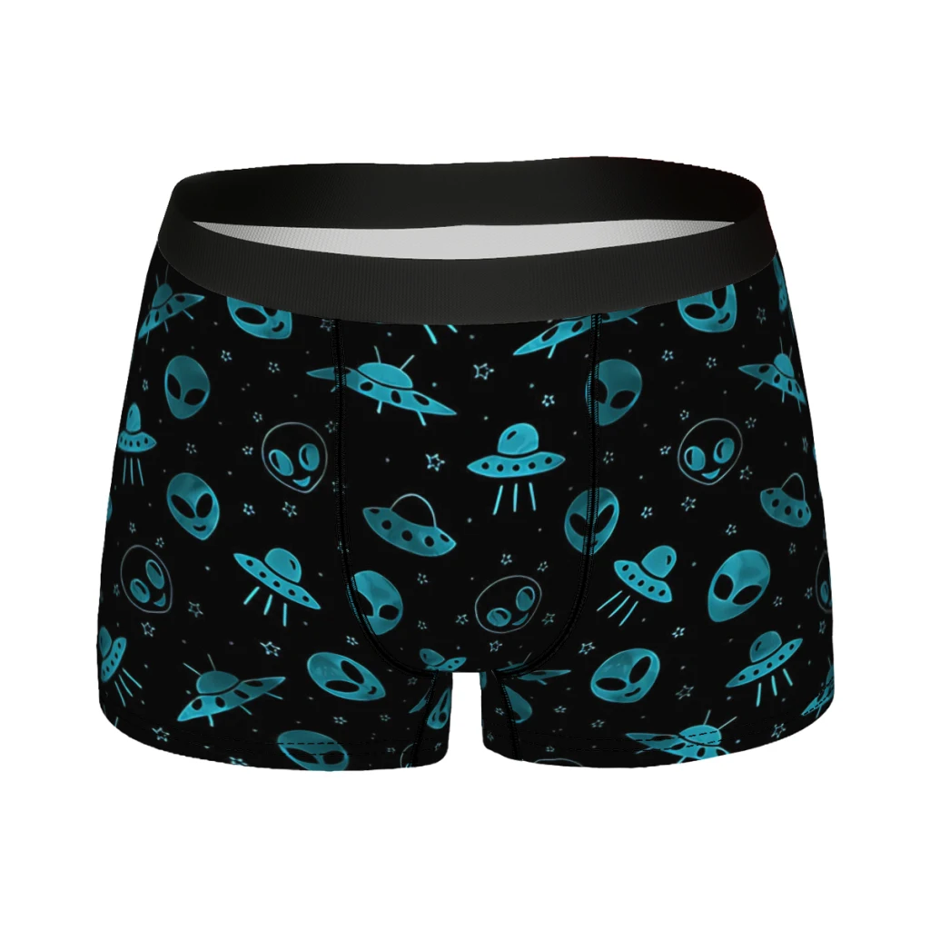 

Aliens and UFOs Pattern Blue Alien UFO Pattern Underpants Homme Panties Men's Underwear Ventilate Shorts Boxer Briefs