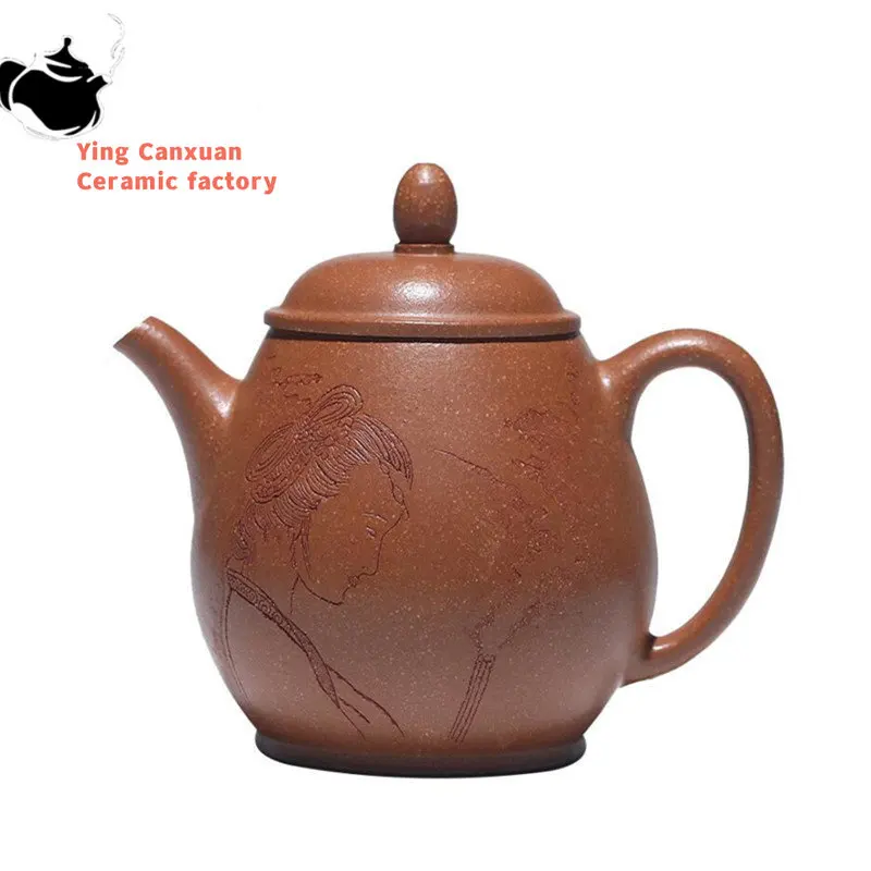 

180ml Chinese Yixing Handmade Purple Clay Teapots Famous Artists Hand-carved Figure Pattern Tea Pot Beauty Kettle Zisha Tea Set
