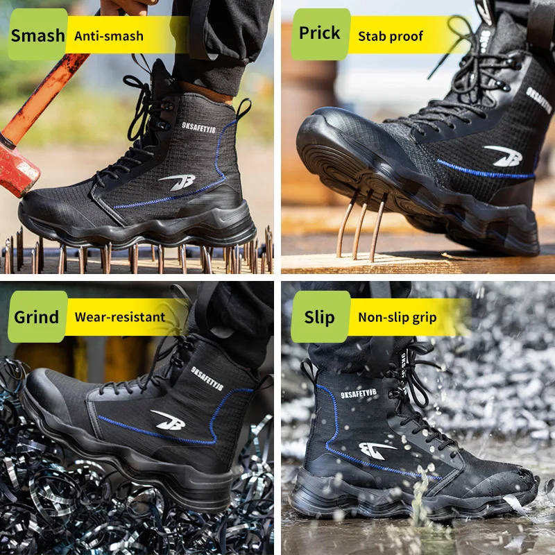 2024 New Safety Shoes Men Boots High Top Work Sneakers Steel Toe Cap Anti-smash Puncture-Proof work Boots Indestructible Shoes