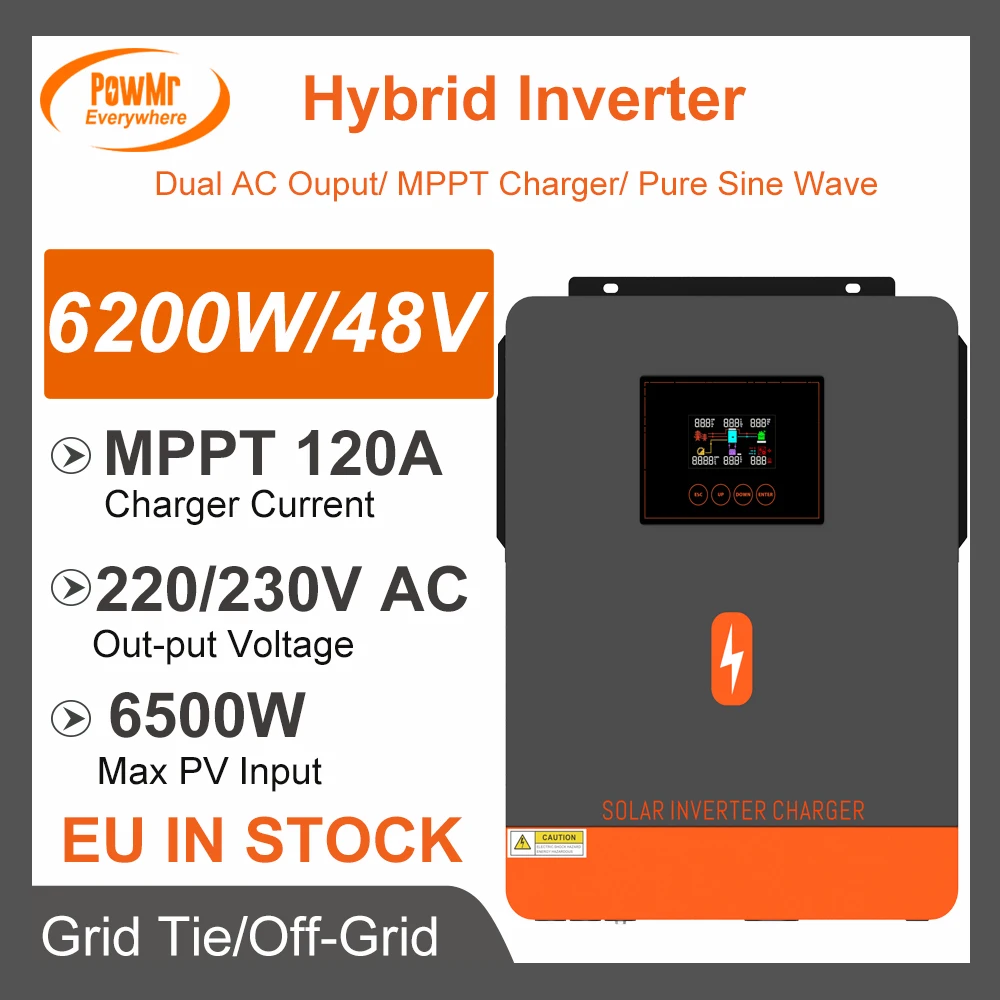 Powmr 6200W On Grid/Off Grid Inverter Solare Mppt 120A Caricatore Solare Max Pv Power 6500W 230V Out-Put Dc 48V Per Caricabatteria