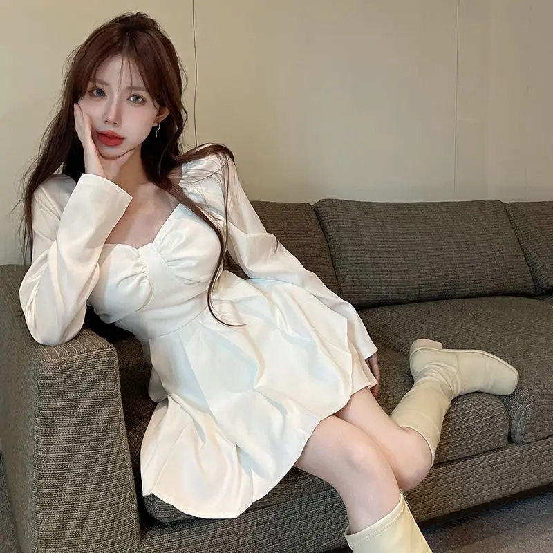 ☆韓国の人気☆【OPEN YY】☆ROLLED MINI DRES.S☆ Long Sleeve Mini Dresses for Women 2023 Party Solid Sexy