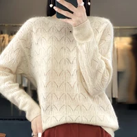 BELIARST vêtements pour femmes pull printemps et automne nouveau tricoté haut creux 100% laine mérinos col rond pull pull en cachemire 3